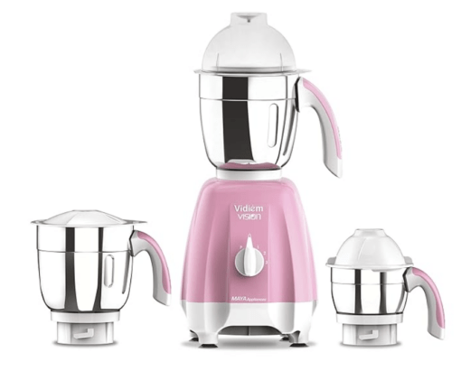 Vidiem Mixer Grinder (Pink) 580 A Vision | Mixer grinder 650 watt with 3 Leakproof Jars with self-lock for wet & dry spices, chutneys & curries | 5 Years Warranty